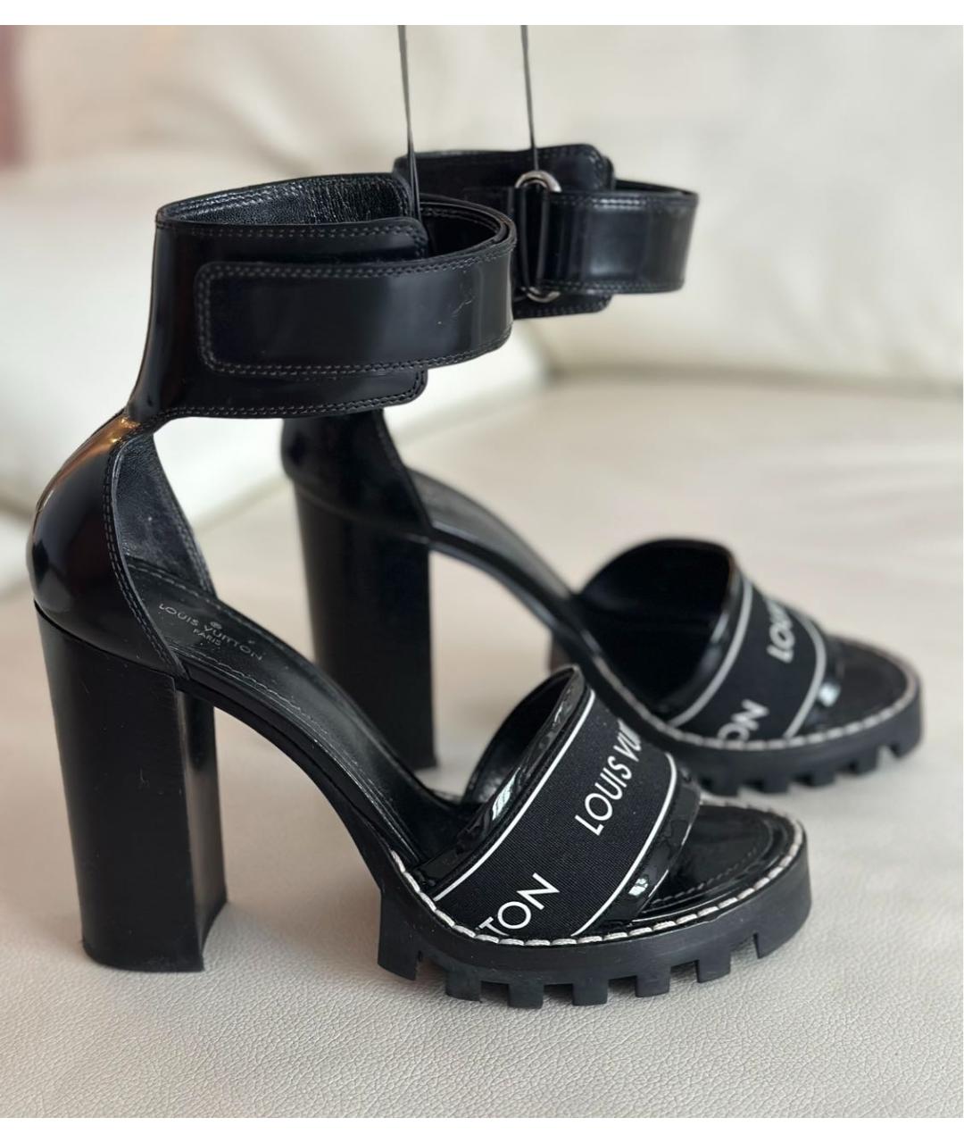 LOUIS VUITTON Черные кожаные босоножки, фото 6