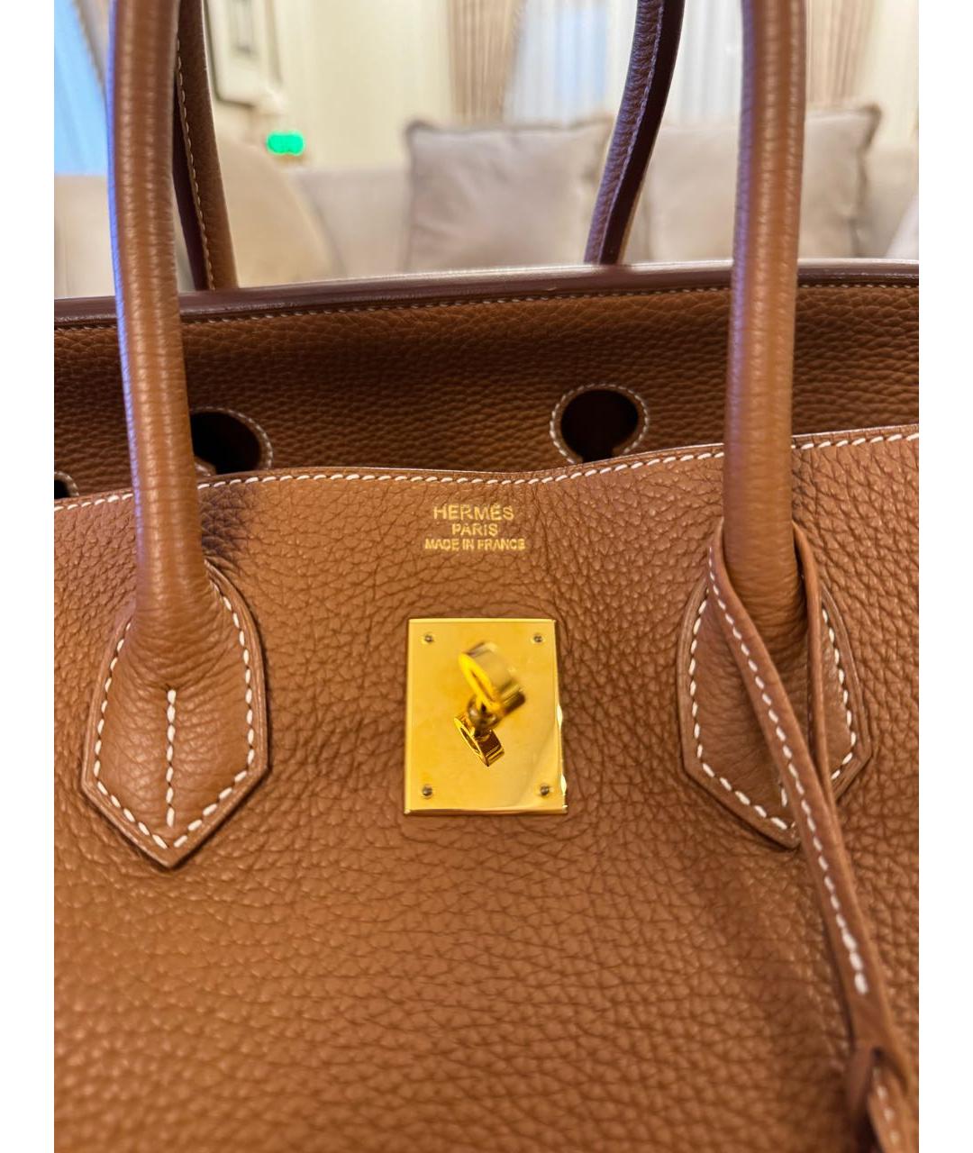 HERMES Коричневая кожаная сумка с короткими ручками, фото 5