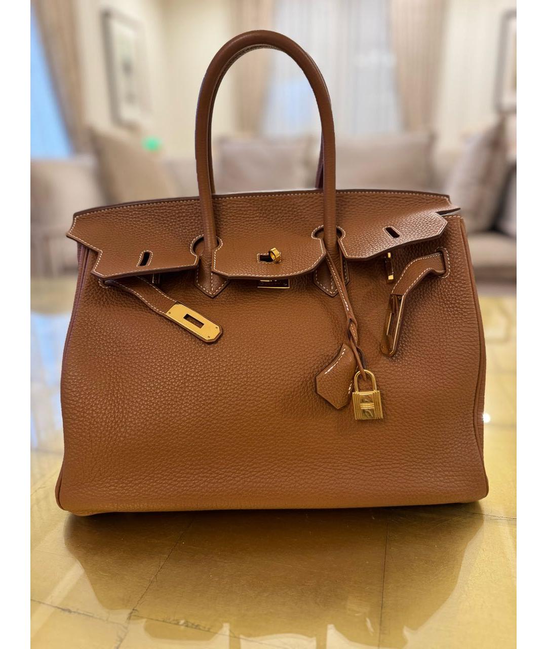 HERMES Коричневая кожаная сумка с короткими ручками, фото 3