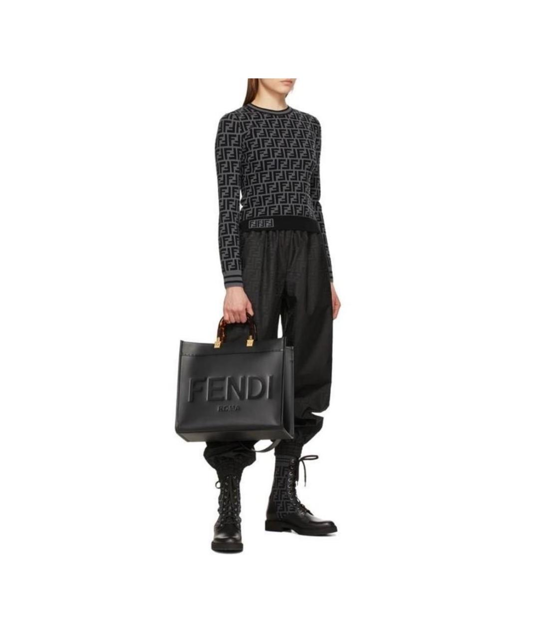 FENDI Черная кожаная сумка тоут, фото 7
