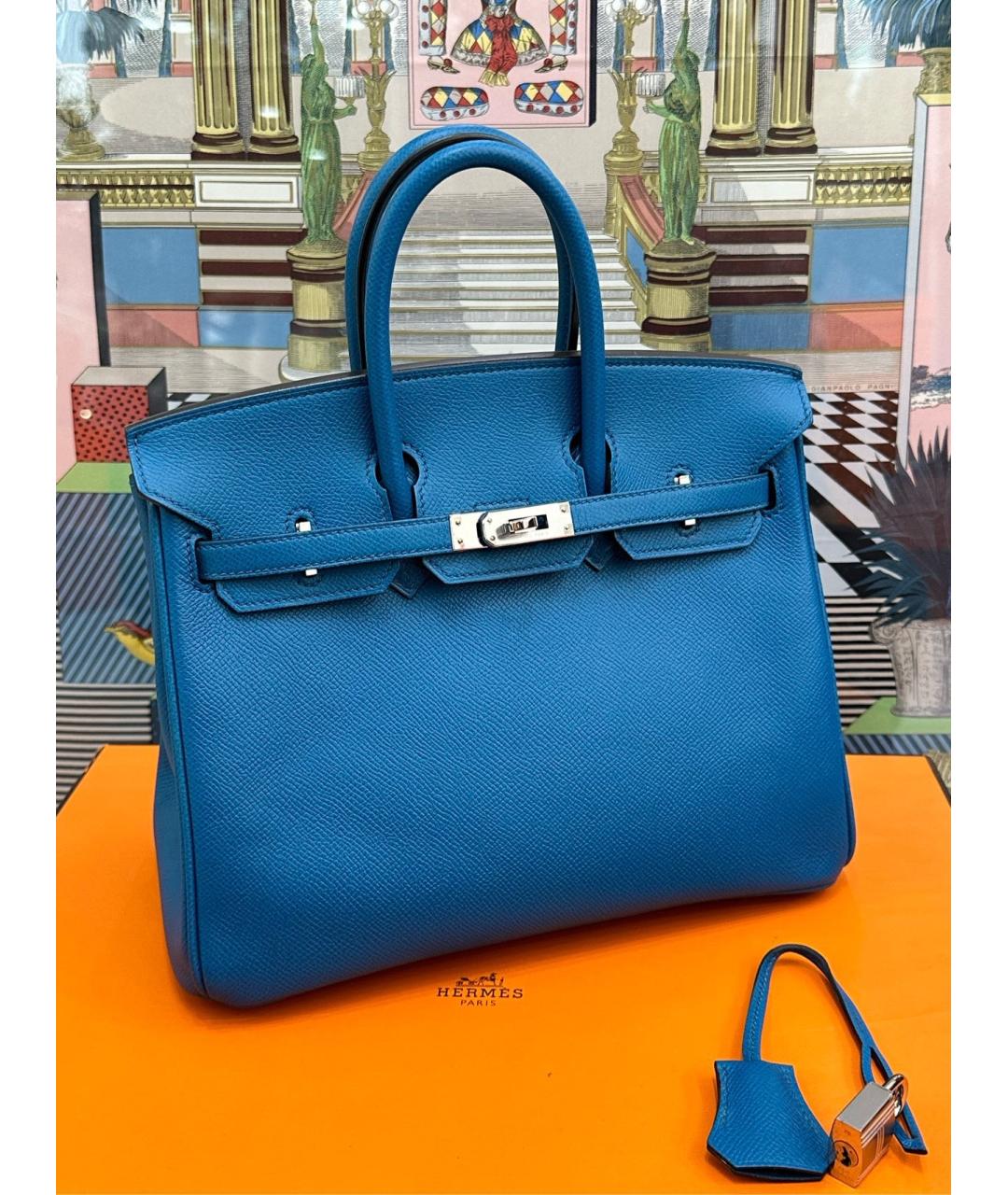 HERMES Голубая кожаная сумка с короткими ручками, фото 8