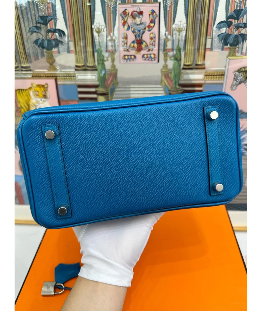 HERMES Голубая кожаная сумка с короткими ручками, фото 5