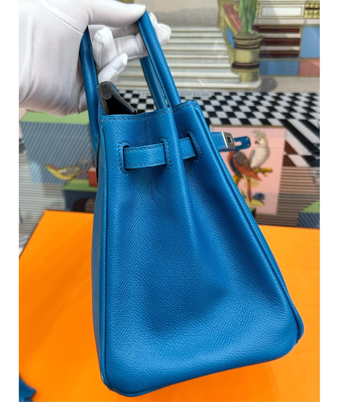 HERMES Голубая кожаная сумка с короткими ручками, фото 4