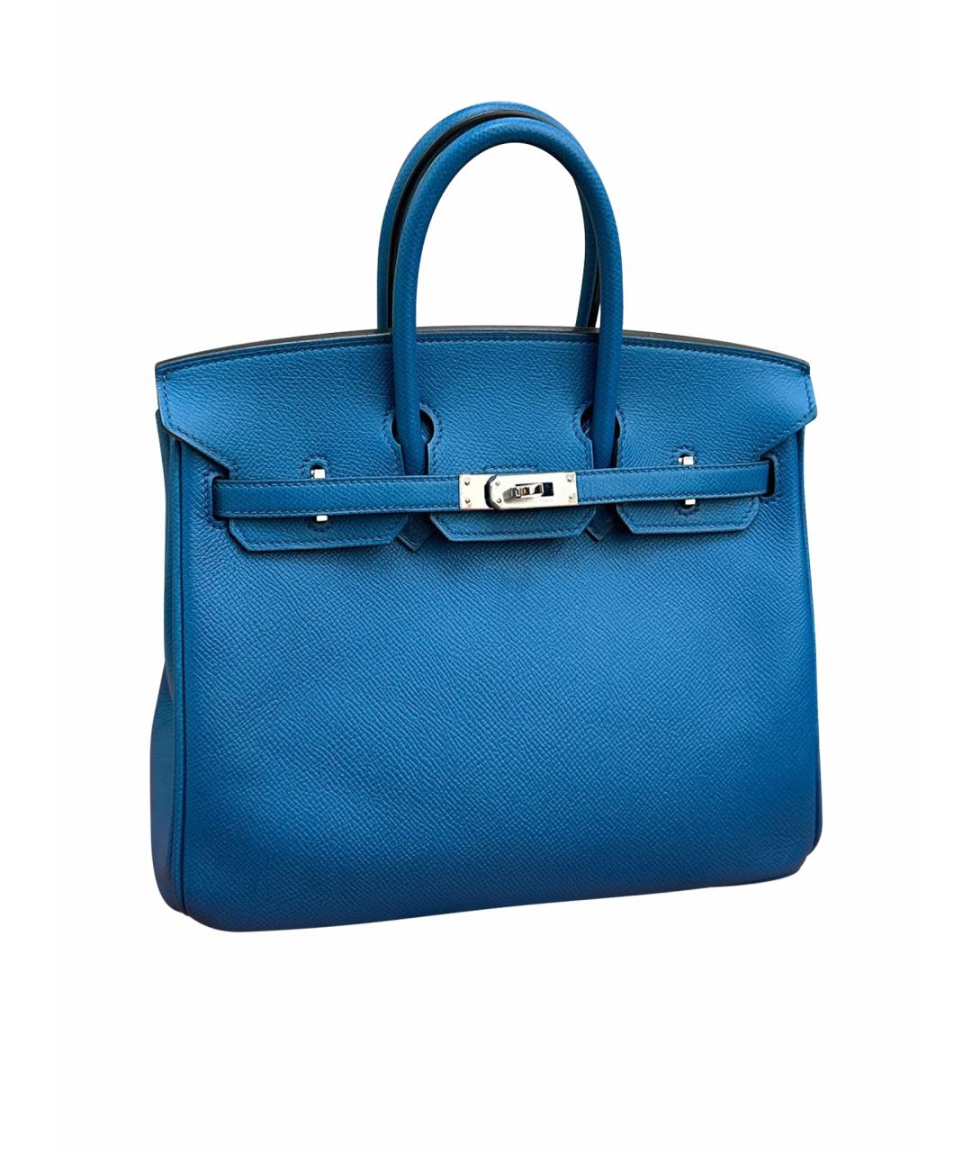 HERMES Голубая кожаная сумка с короткими ручками, фото 1