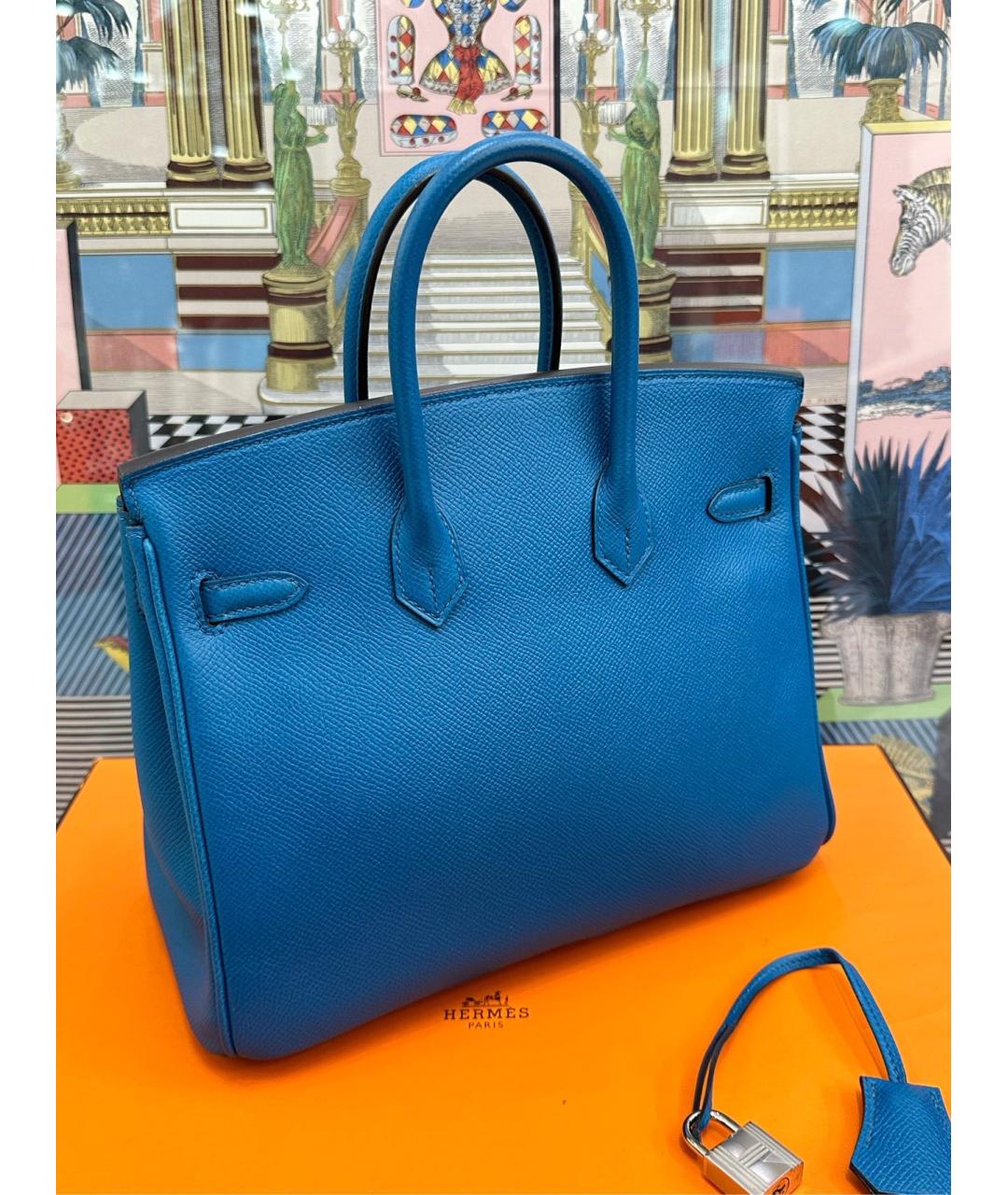 HERMES Голубая кожаная сумка с короткими ручками, фото 2