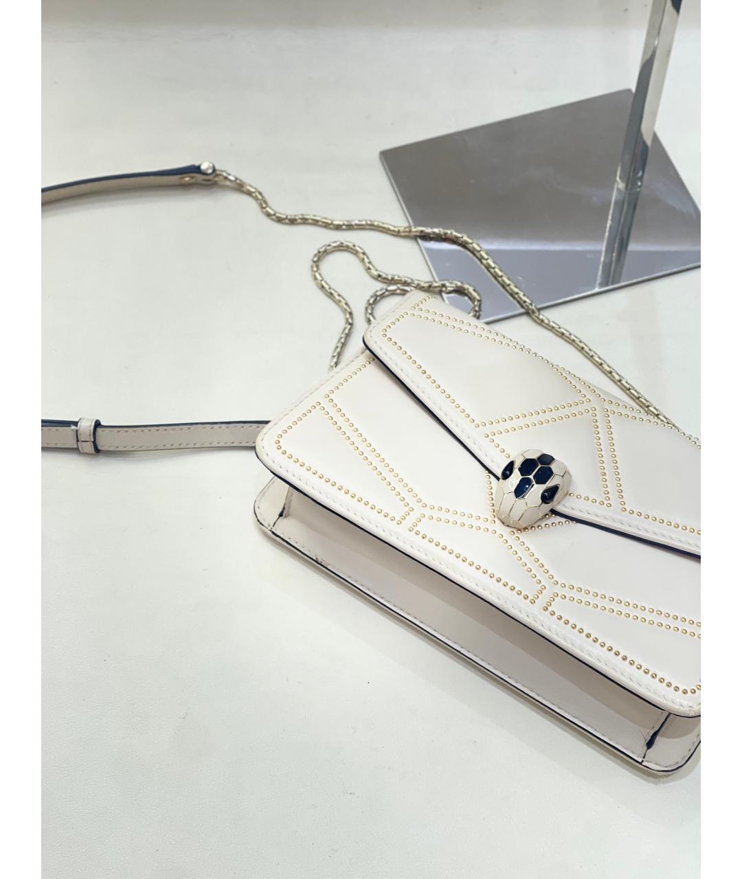 BVLGARI Белая кожаная сумка через плечо, фото 4