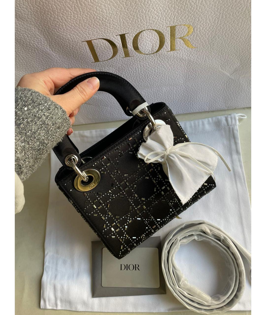 CHRISTIAN DIOR Черная кожаная сумка с короткими ручками, фото 2