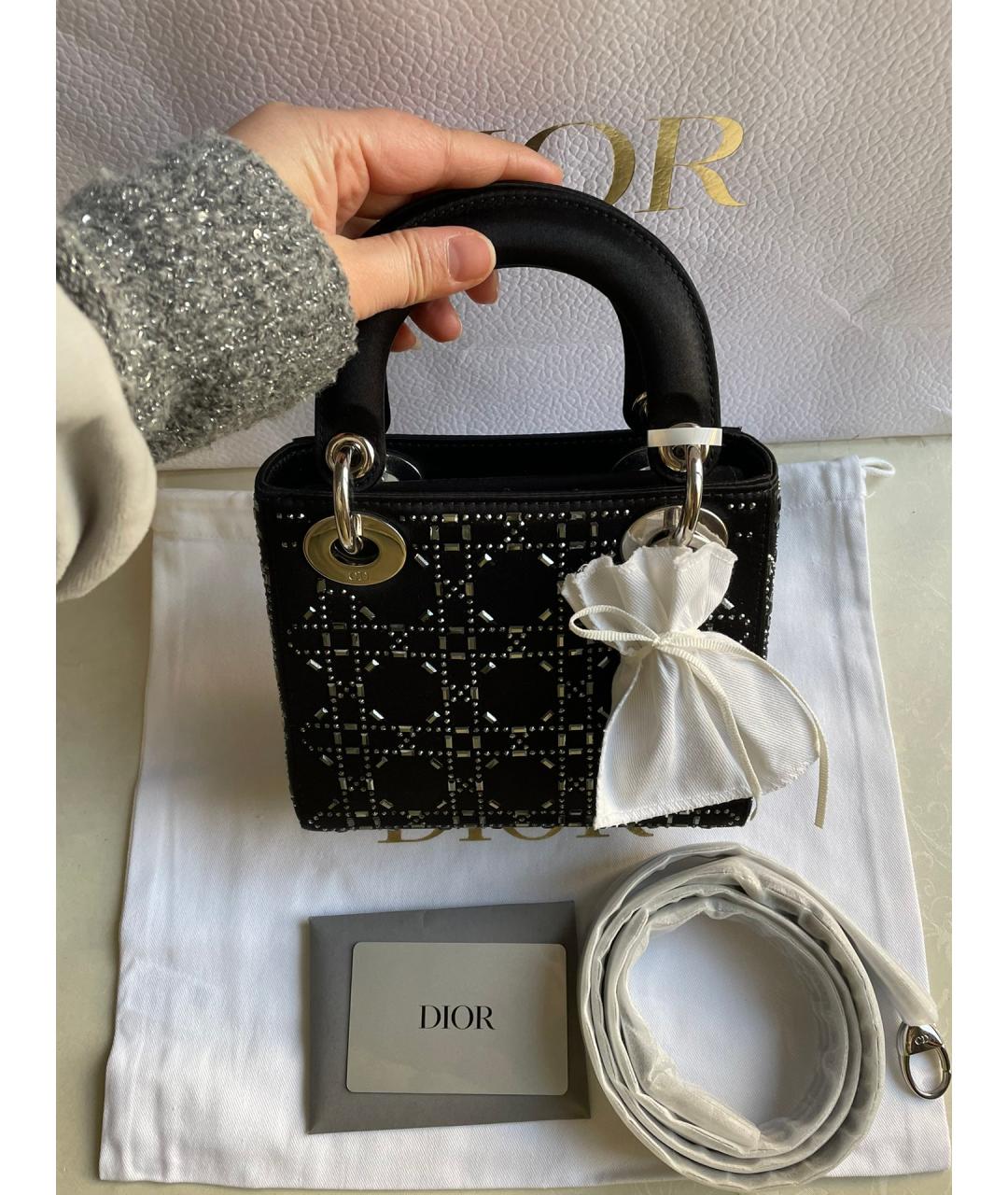 CHRISTIAN DIOR Черная кожаная сумка с короткими ручками, фото 7