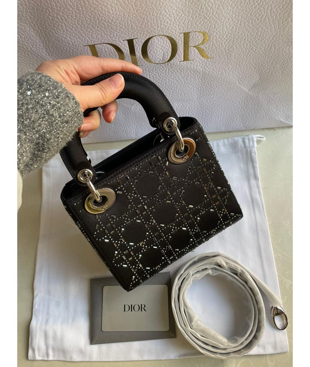 CHRISTIAN DIOR Черная кожаная сумка с короткими ручками, фото 3