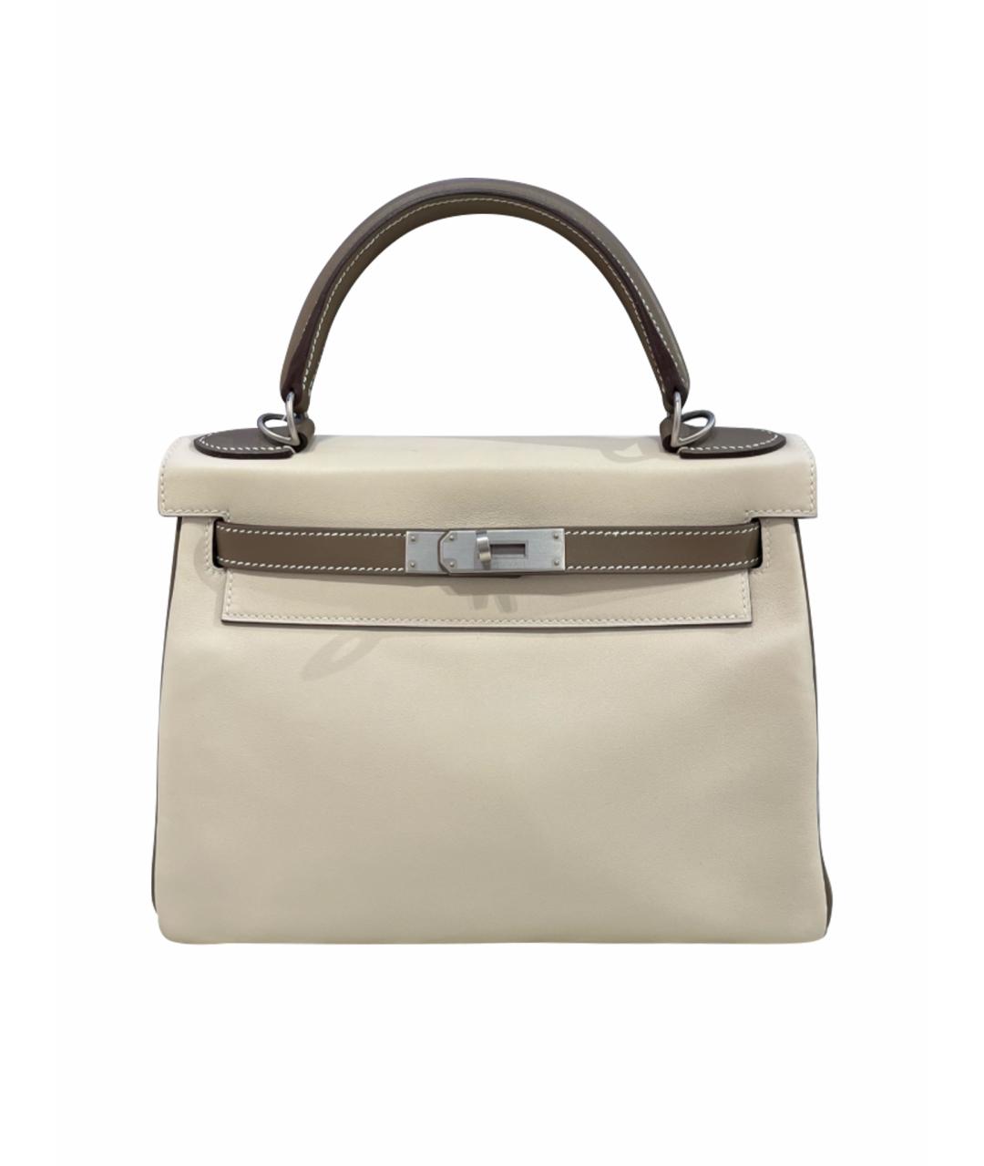 HERMES Белая кожаная сумка с короткими ручками, фото 1