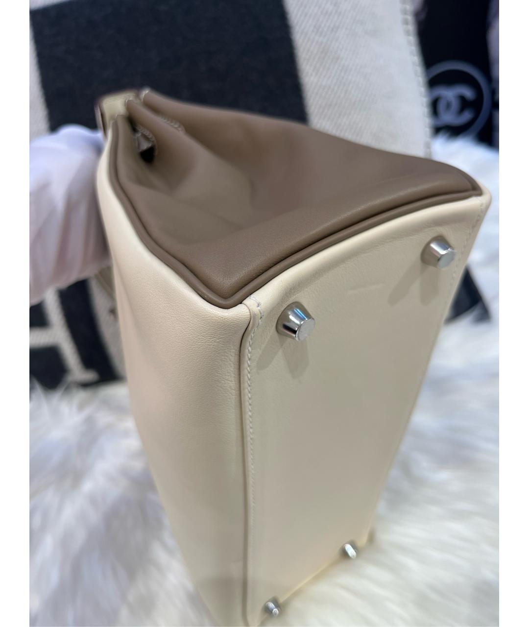 HERMES Белая кожаная сумка с короткими ручками, фото 4