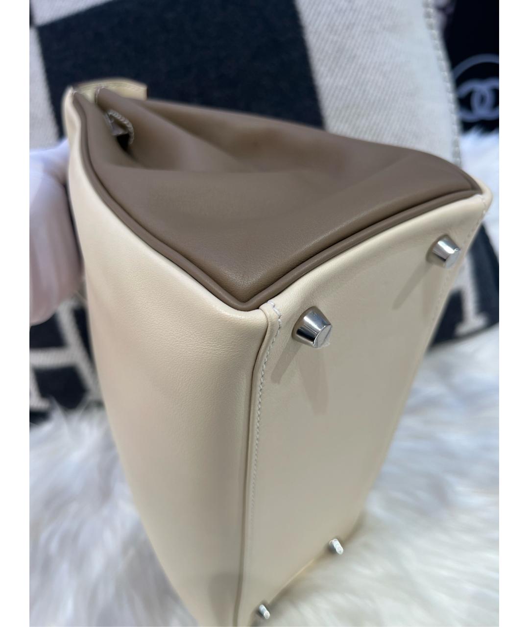 HERMES Белая кожаная сумка с короткими ручками, фото 6