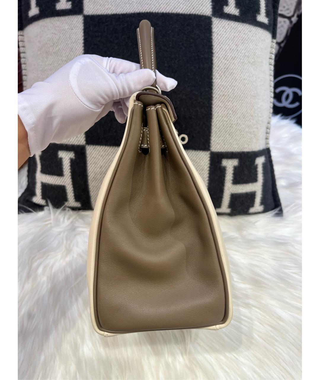 HERMES Белая кожаная сумка с короткими ручками, фото 5