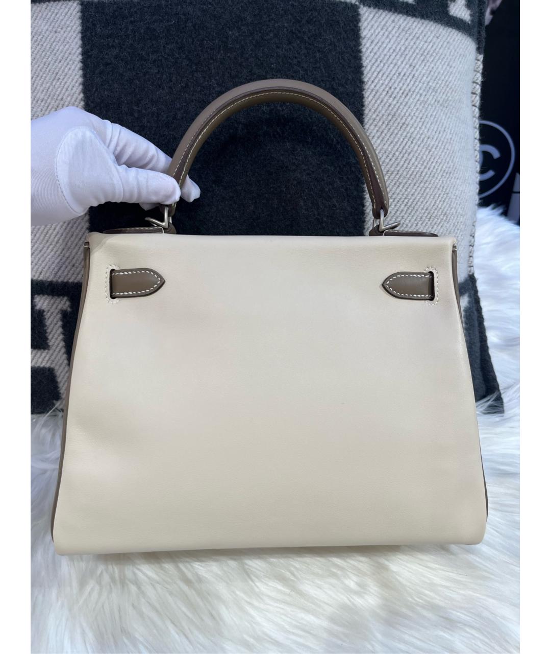 HERMES Белая кожаная сумка с короткими ручками, фото 2