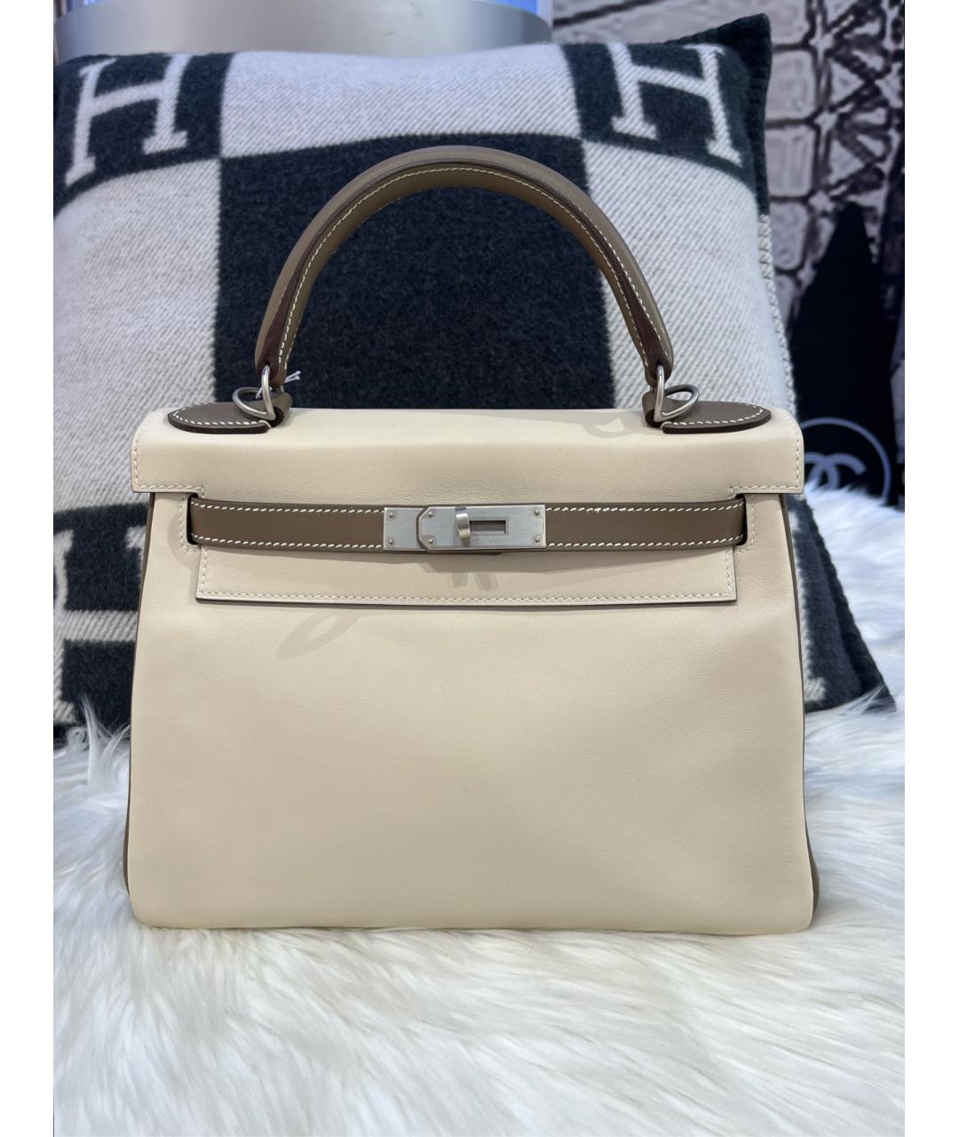HERMES Белая кожаная сумка с короткими ручками, фото 9