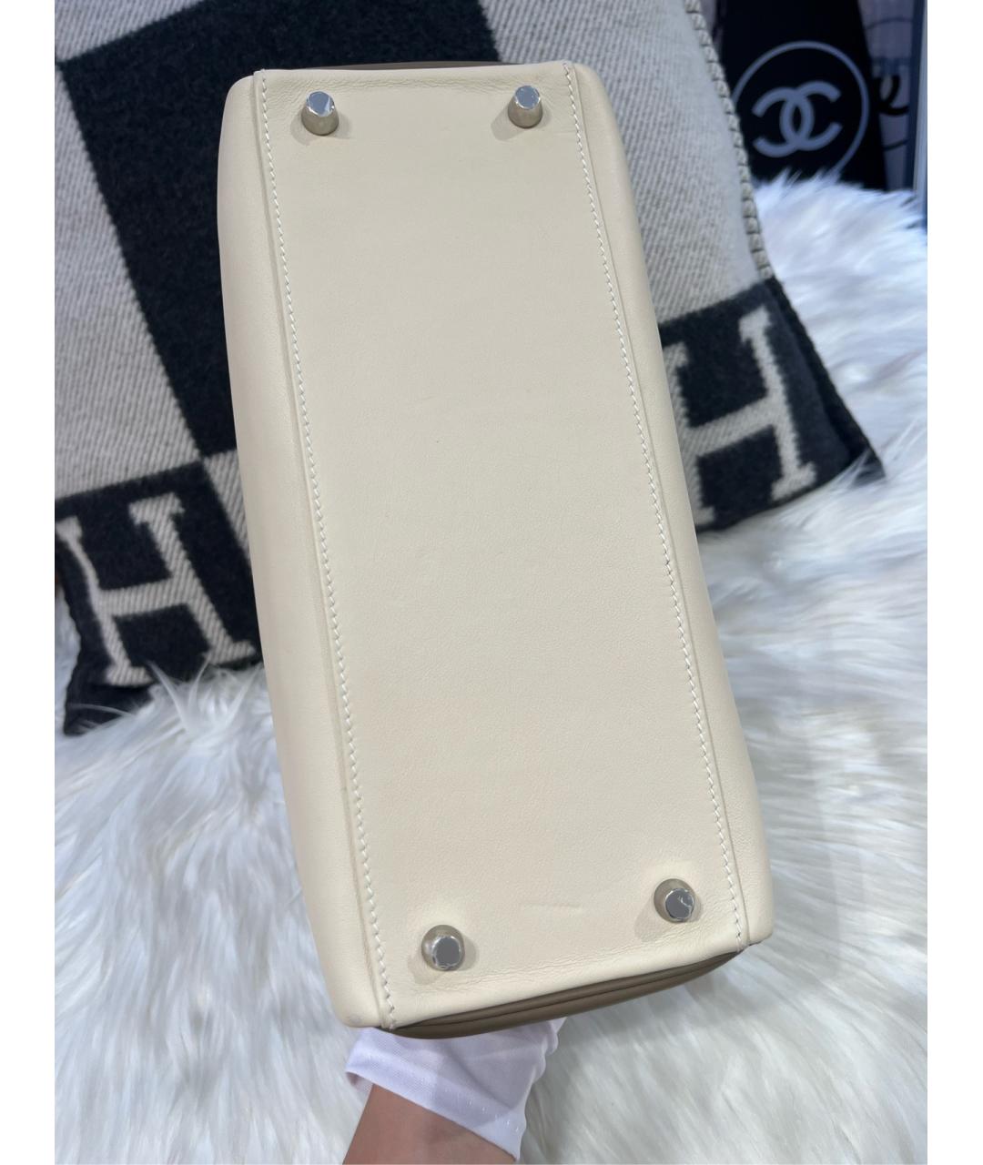 HERMES Белая кожаная сумка с короткими ручками, фото 7