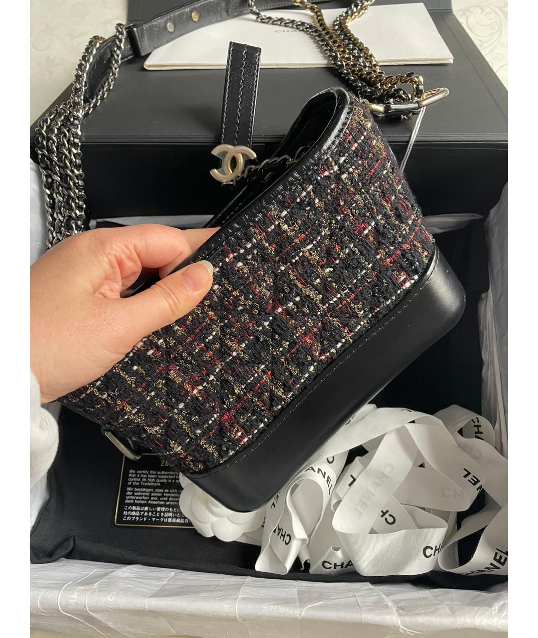 CHANEL Черная твидовая сумка через плечо, фото 3