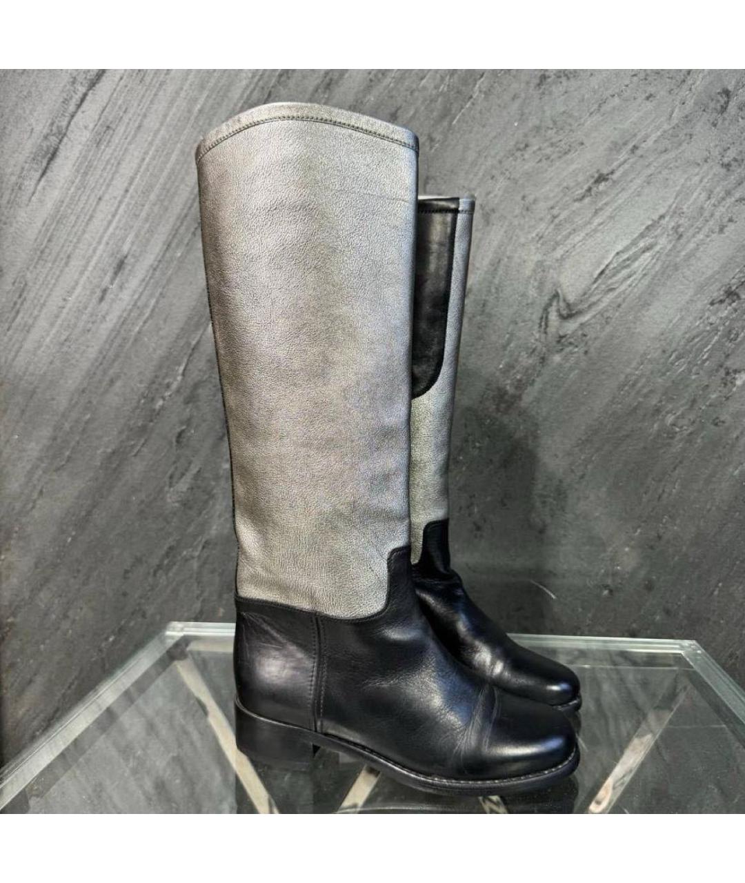 CHANEL Антрацитовые кожаные сапоги, фото 3