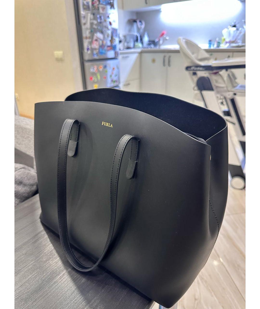 FURLA Черная кожаная сумка тоут, фото 2