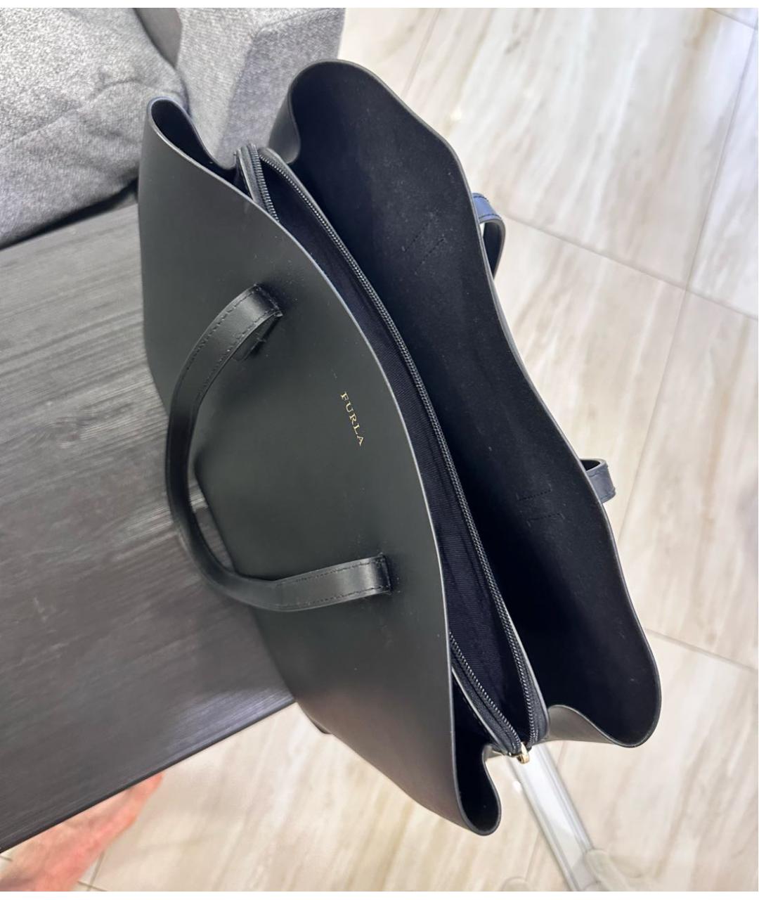 FURLA Черная кожаная сумка тоут, фото 4