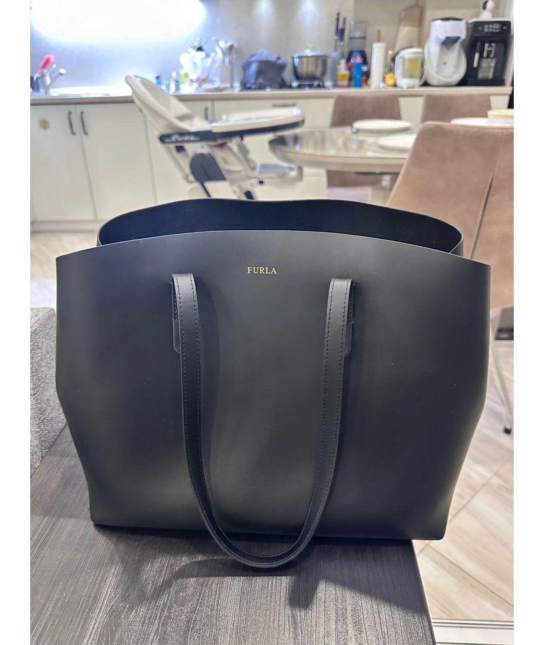 FURLA Черная кожаная сумка тоут, фото 5