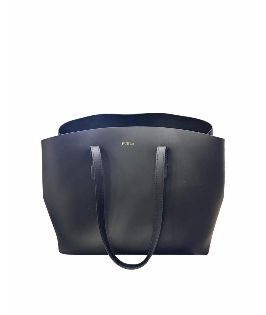 FURLA Черная кожаная сумка тоут, фото 1