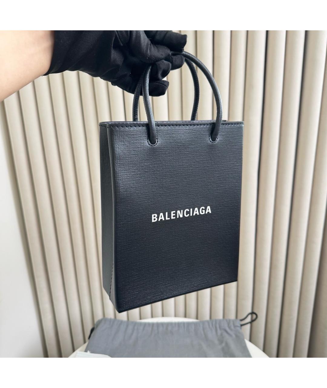 BALENCIAGA Черная кожаная сумка тоут, фото 3