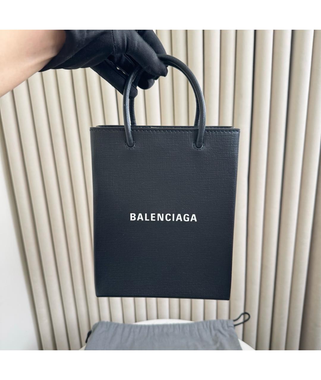 BALENCIAGA Черная кожаная сумка тоут, фото 2