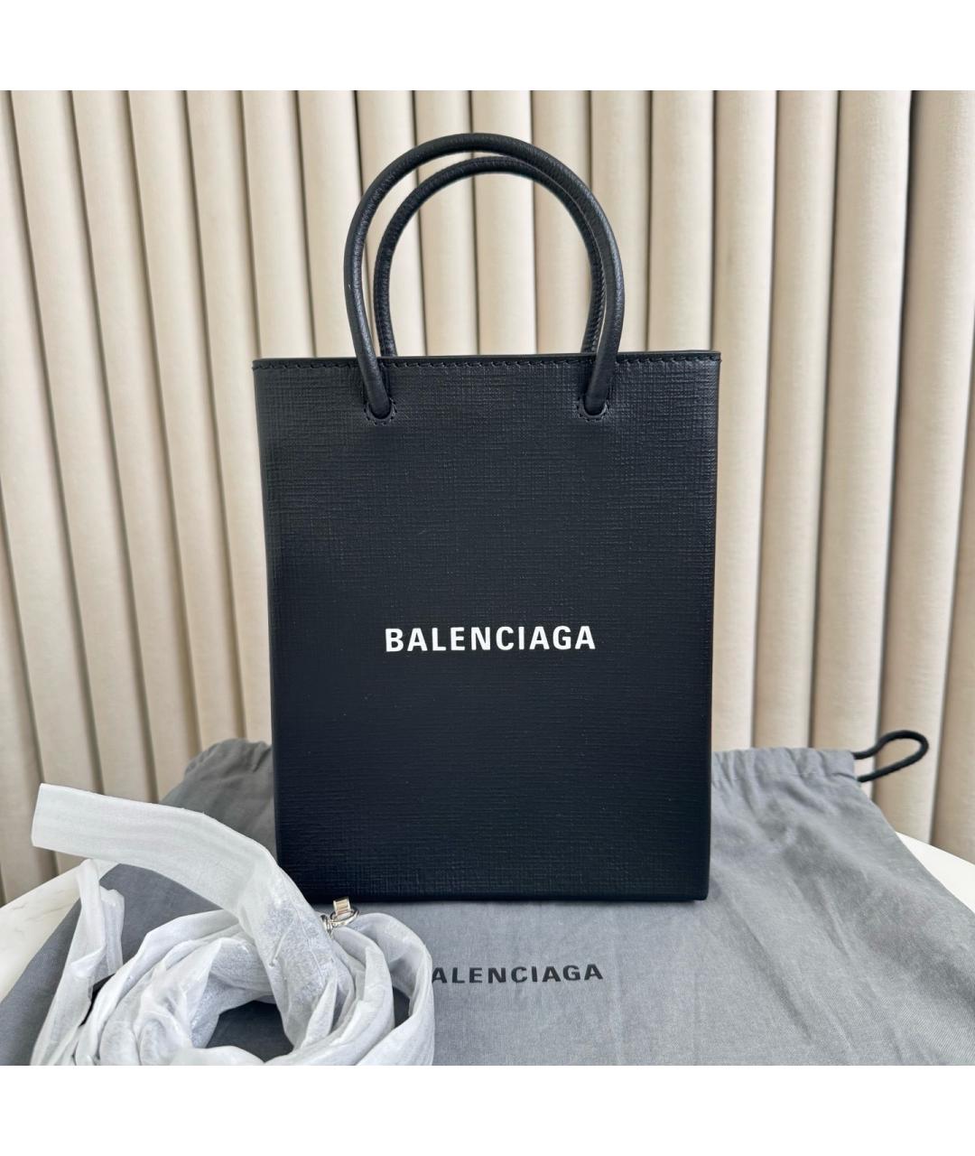 BALENCIAGA Черная кожаная сумка тоут, фото 9