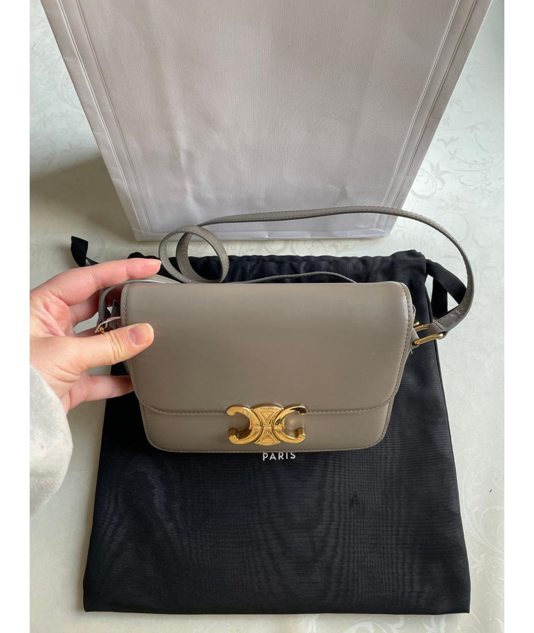 CELINE Серая кожаная сумка через плечо, фото 7