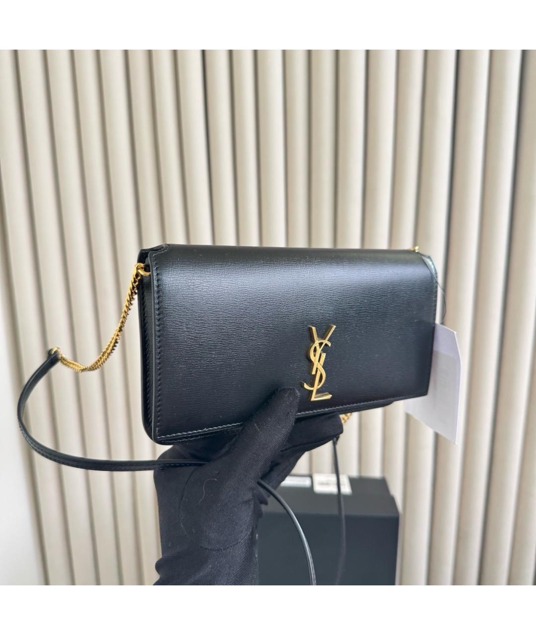 SAINT LAURENT Черная кожаная сумка через плечо, фото 2