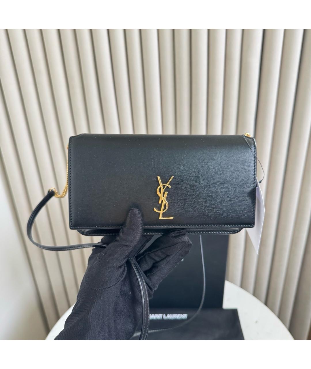 SAINT LAURENT Черная кожаная сумка через плечо, фото 9