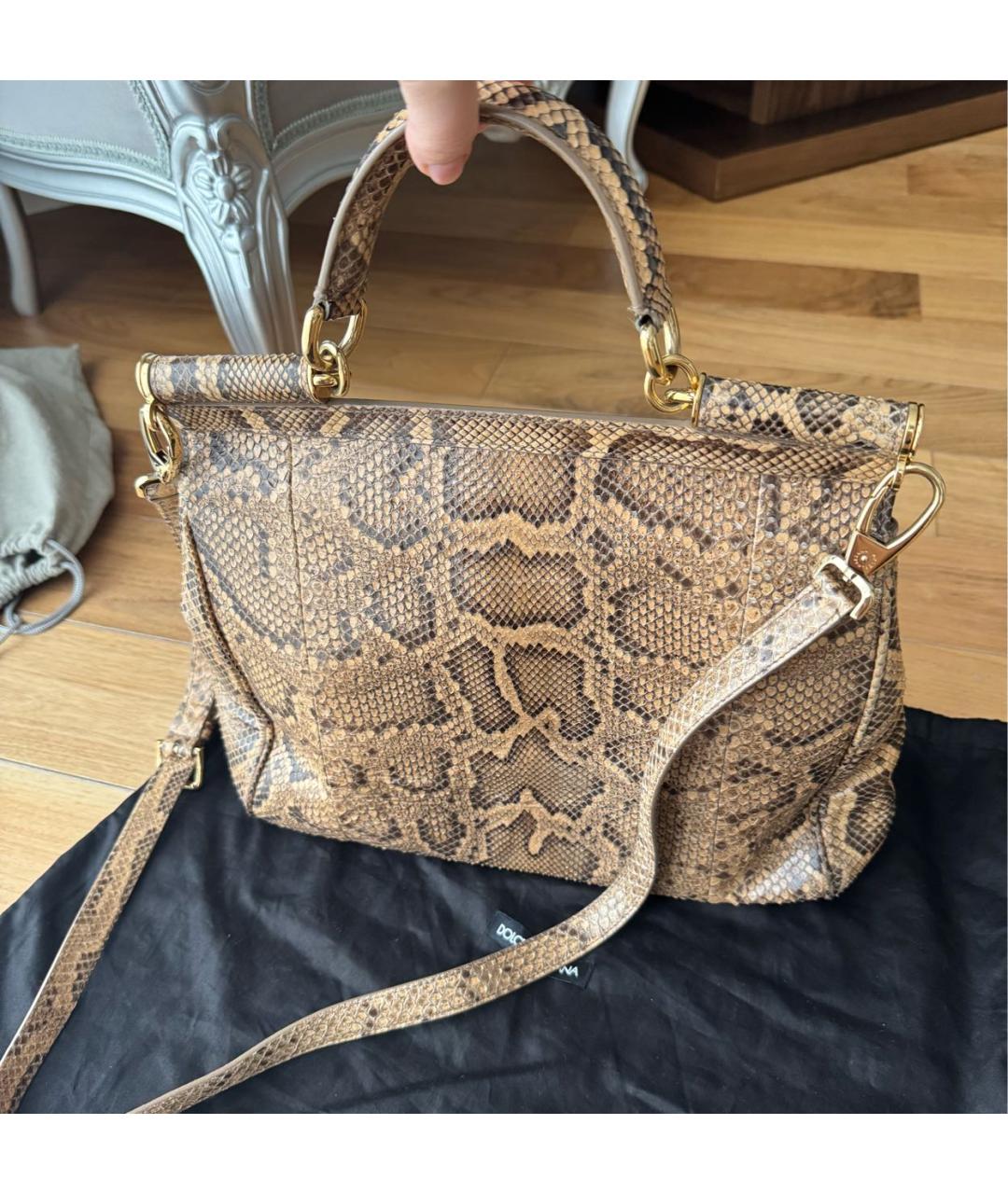 DOLCE&GABBANA Бежевая сумка с короткими ручками из экзотической кожи, фото 4