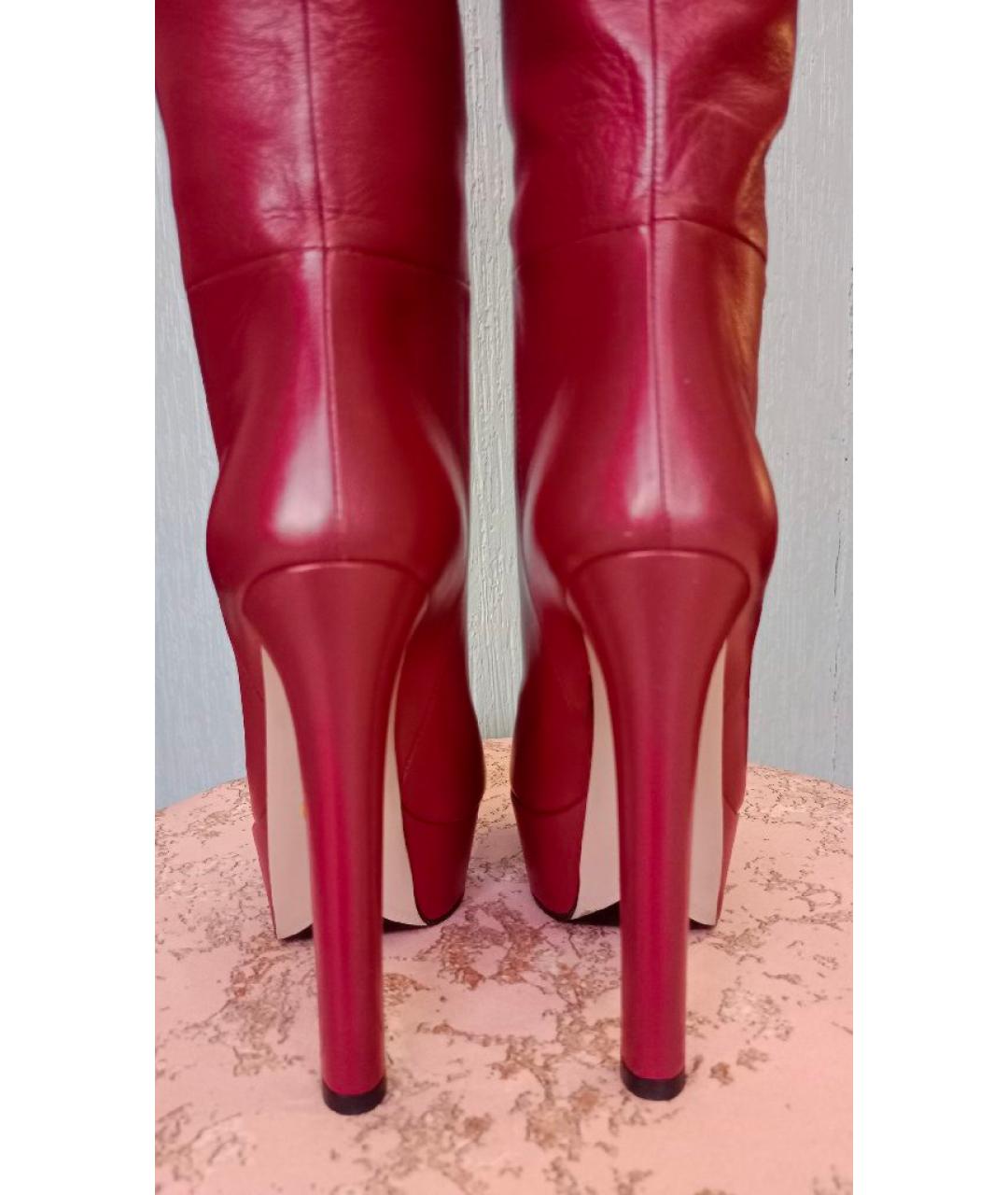 GUCCI Бордовые кожаные сапоги, фото 4