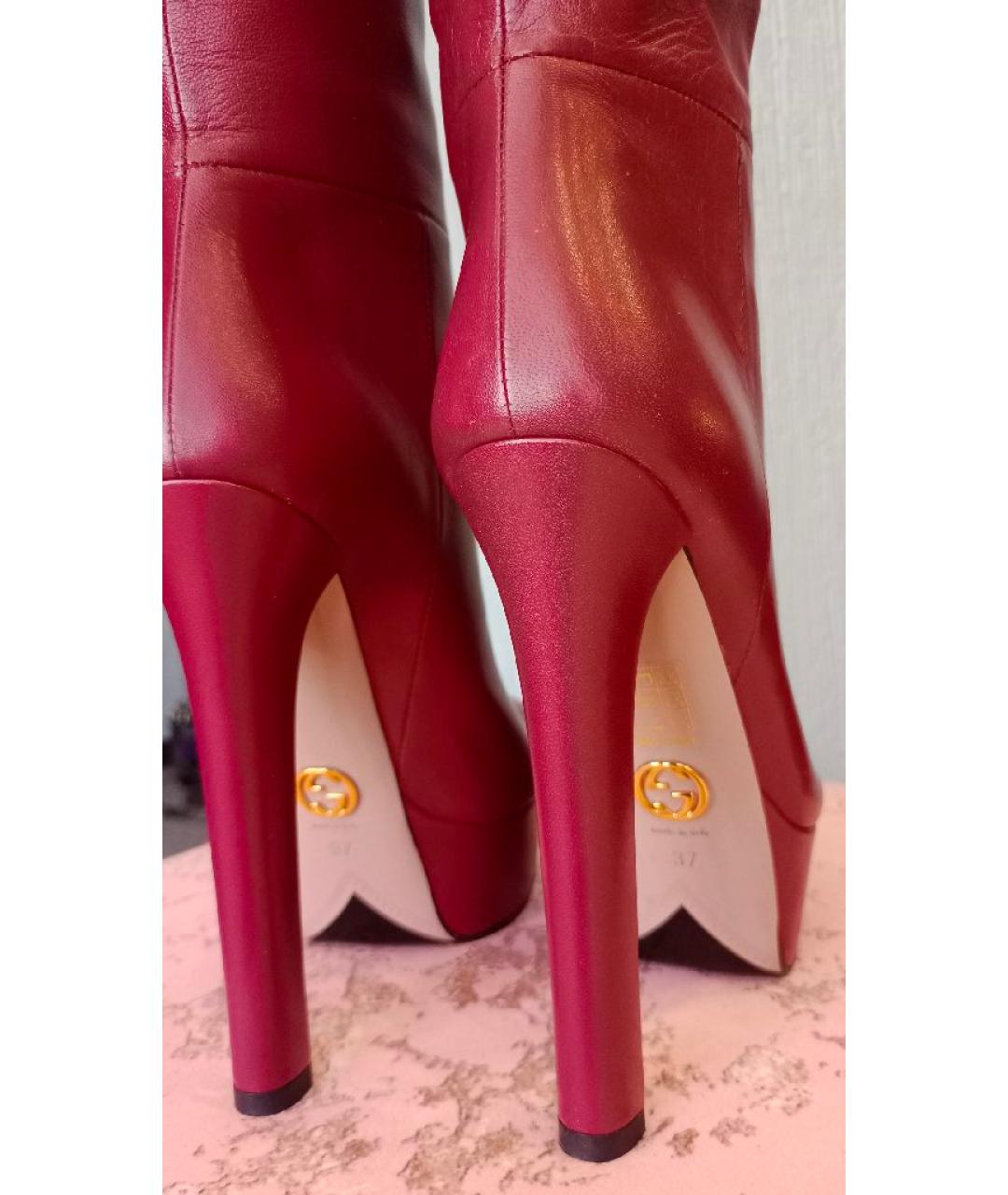 GUCCI Бордовые кожаные сапоги, фото 5