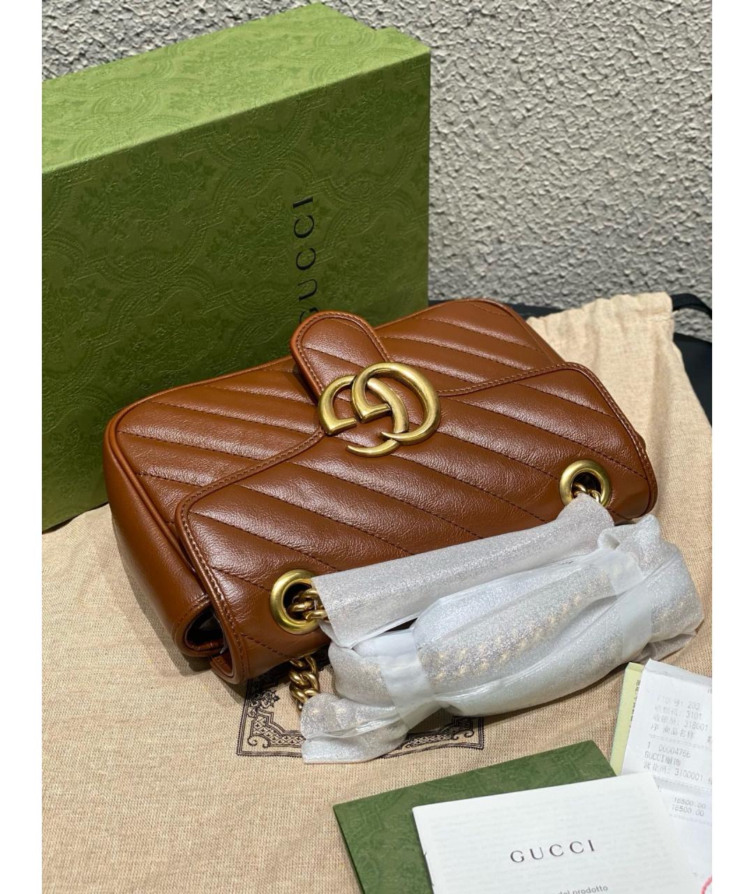 GUCCI Коричневая кожаная сумка через плечо, фото 4
