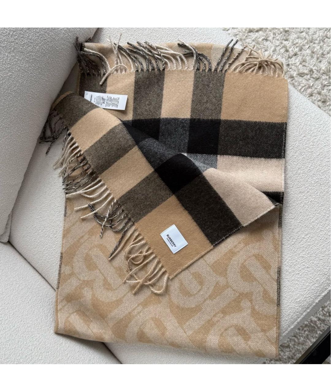 BURBERRY Бежевый кашемировый шарф, фото 2