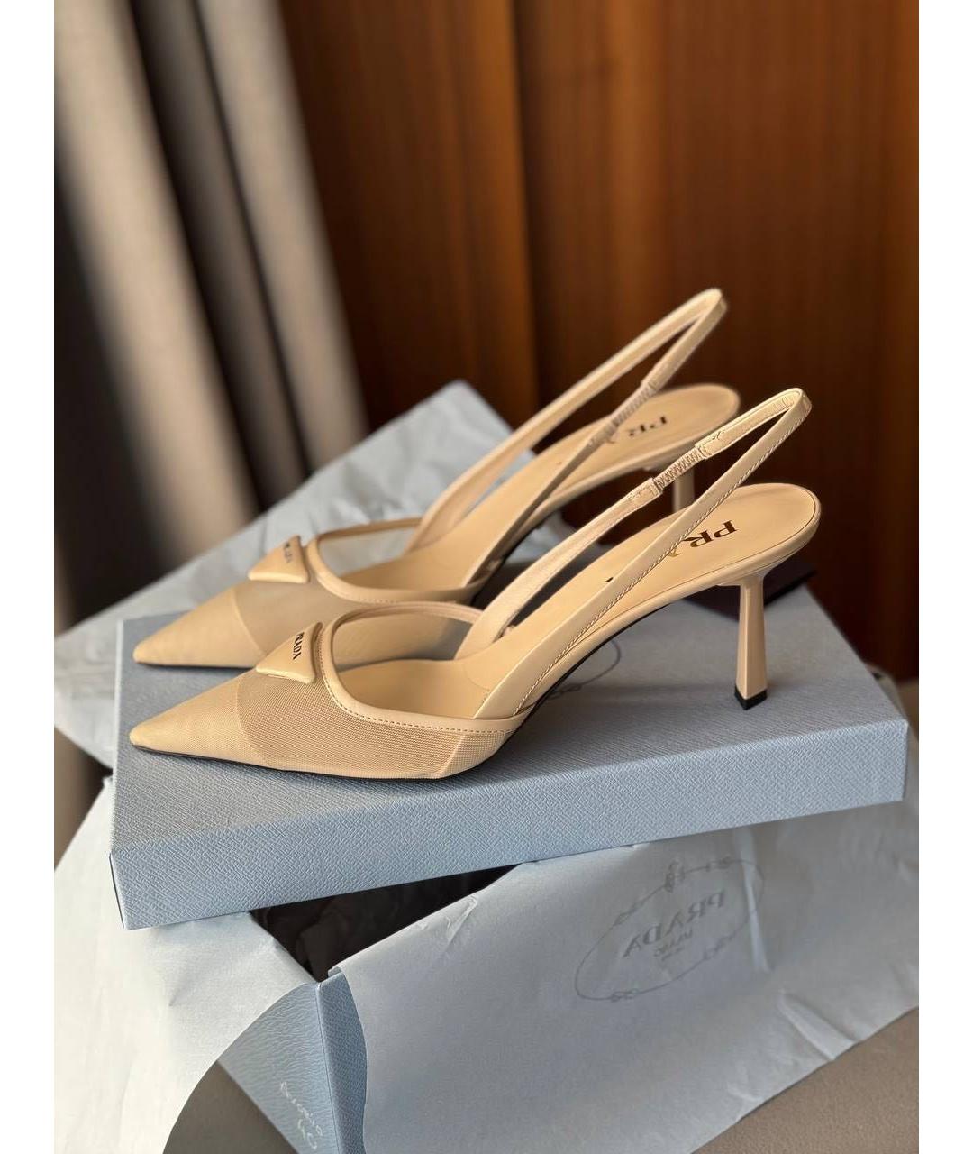PRADA Бежевые кожаные босоножки, фото 5