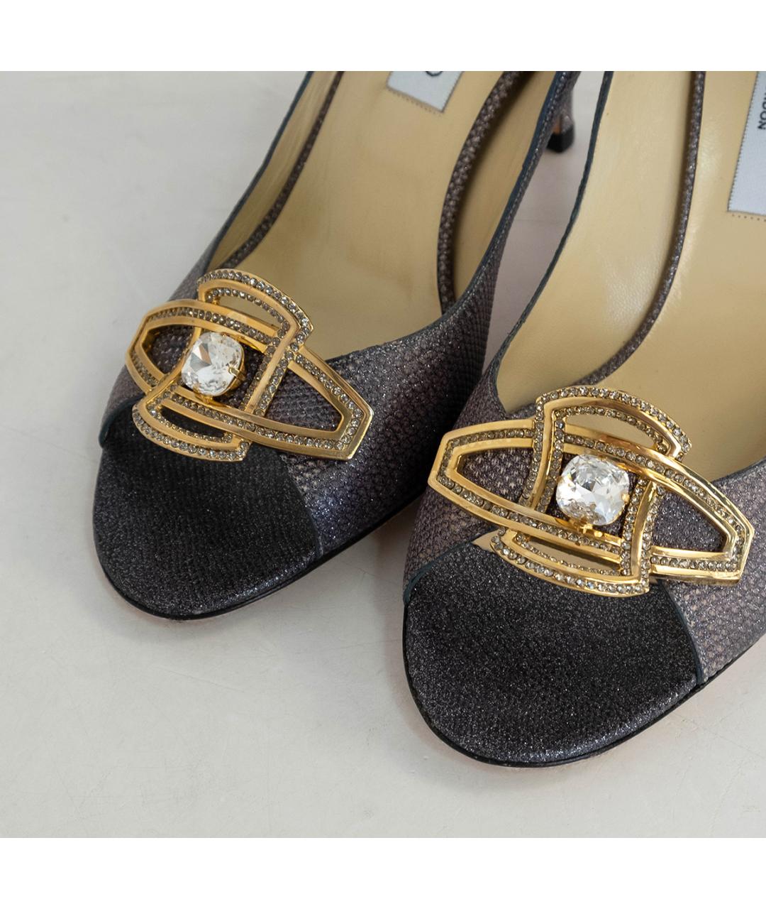 JIMMY CHOO Серебряные текстильные туфли, фото 3