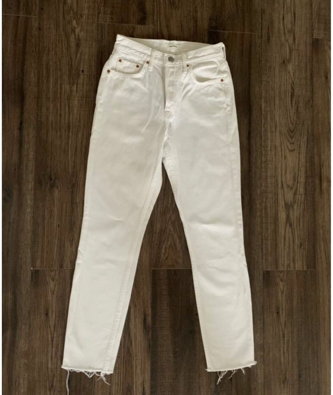 GRLFRND Белые хлопковые прямые джинсы, фото 8