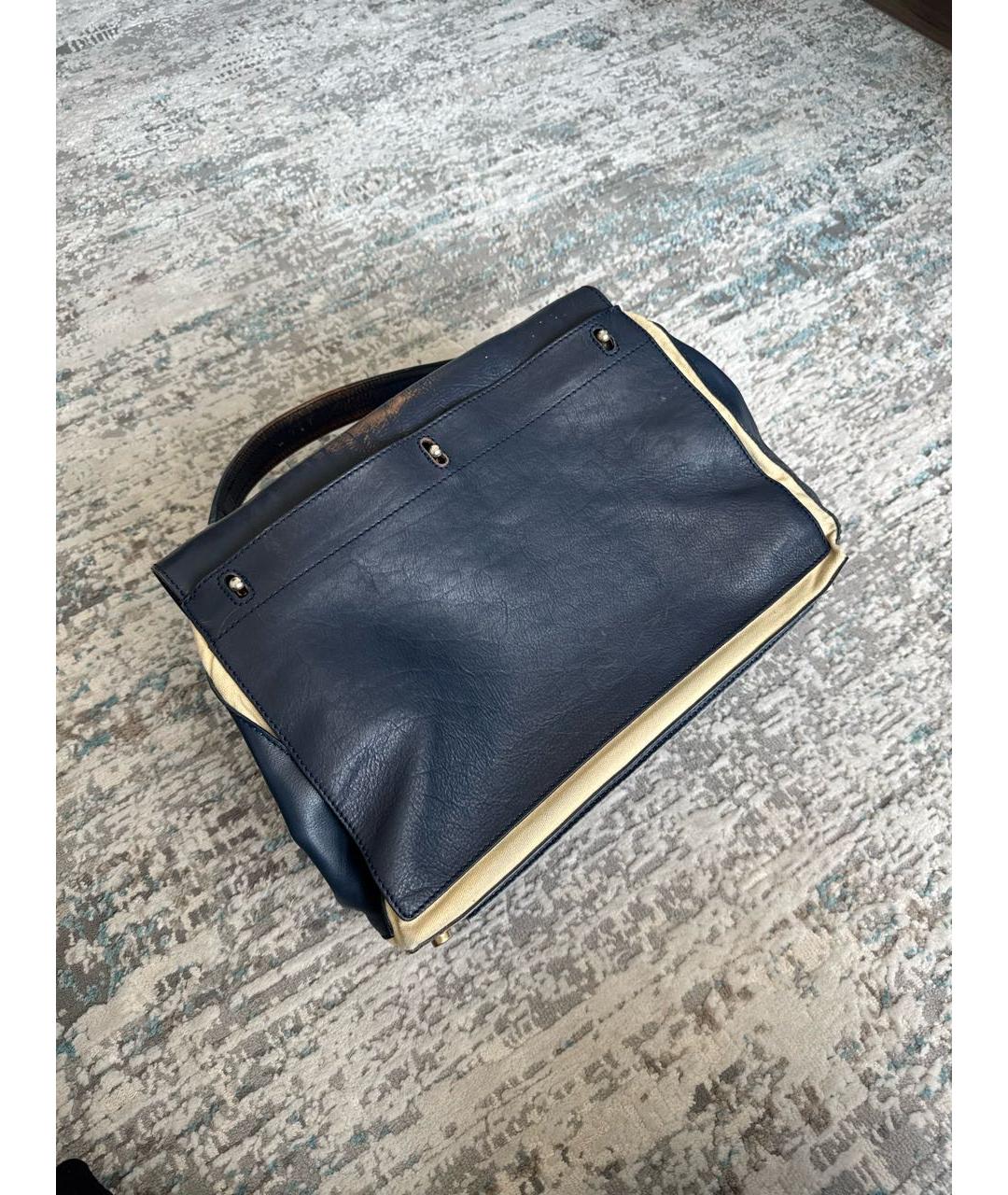 SAINT LAURENT Темно-синяя кожаная сумка с короткими ручками, фото 3
