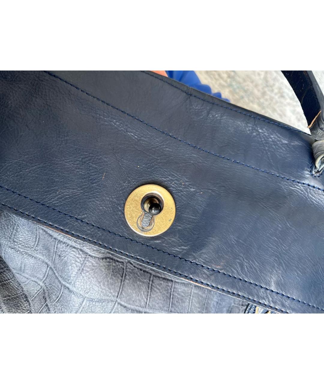 SAINT LAURENT Темно-синяя кожаная сумка с короткими ручками, фото 6