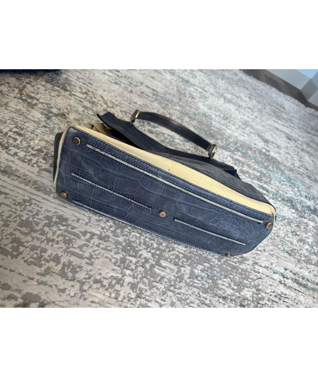 SAINT LAURENT Темно-синяя кожаная сумка с короткими ручками, фото 8