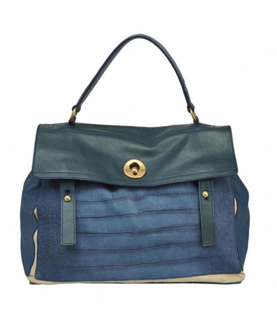 SAINT LAURENT Темно-синяя кожаная сумка с короткими ручками, фото 9