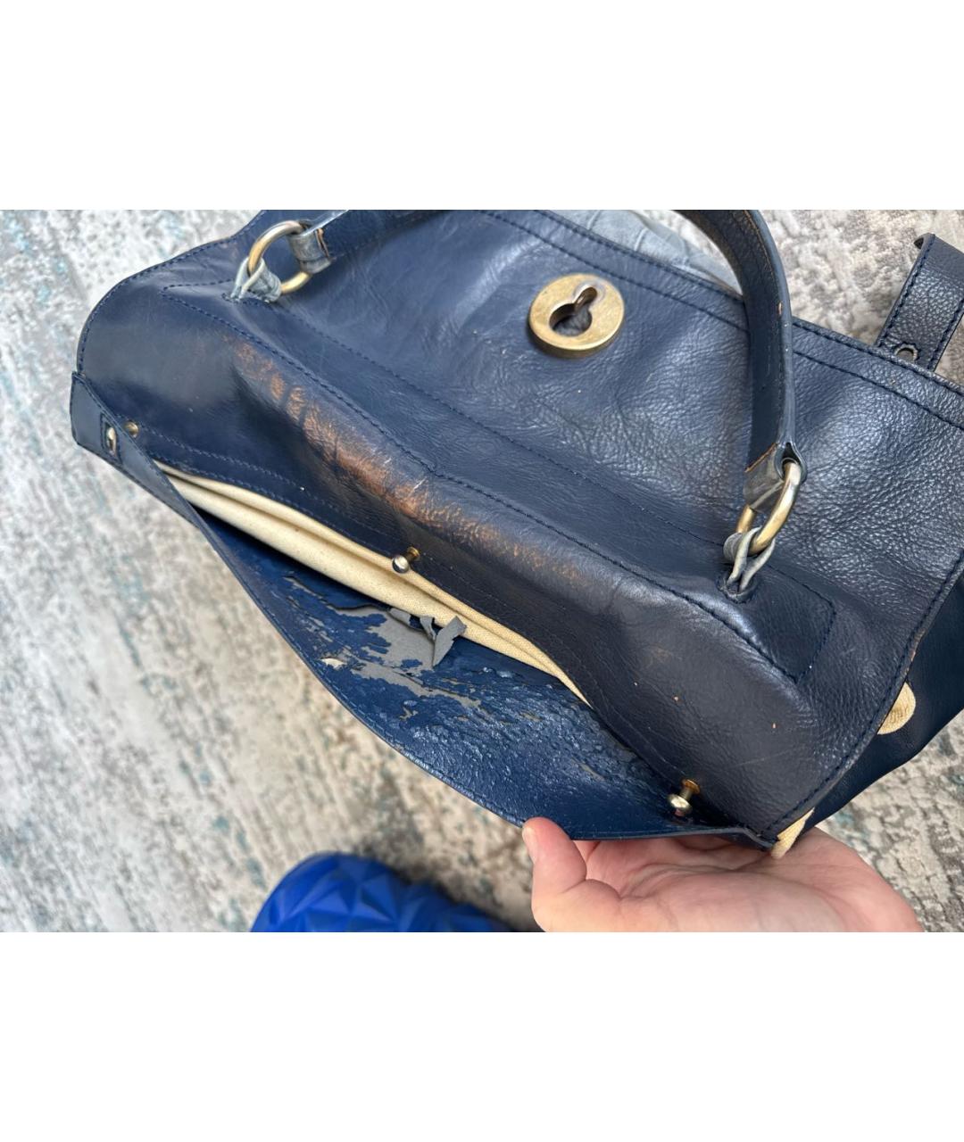 SAINT LAURENT Темно-синяя кожаная сумка с короткими ручками, фото 7