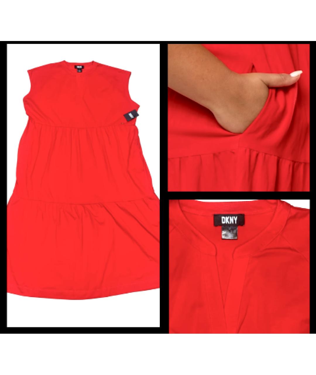 DKNY Красное хлопко-эластановое повседневное платье, фото 9