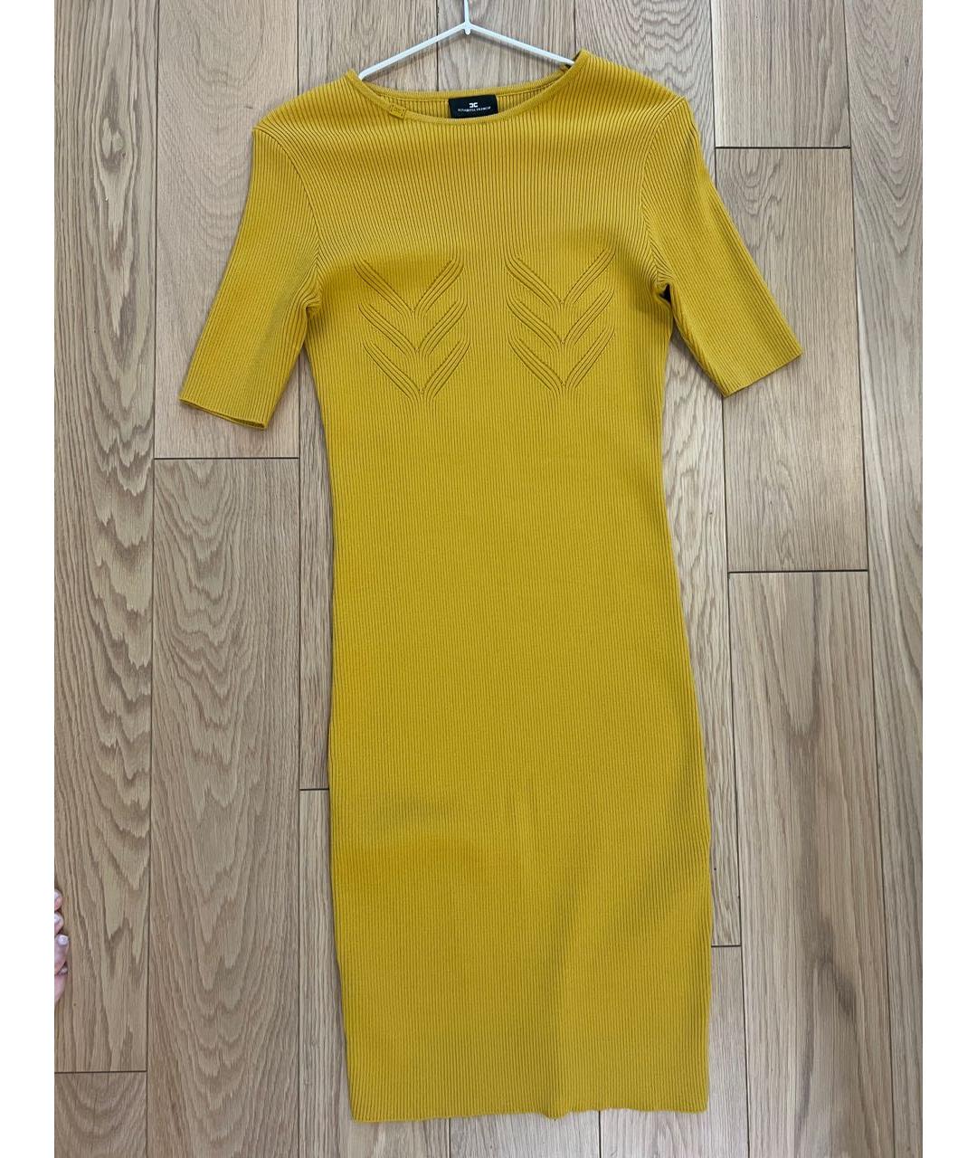 ELISABETTA FRANCHI Горчичное вискозное коктейльное платье, фото 6
