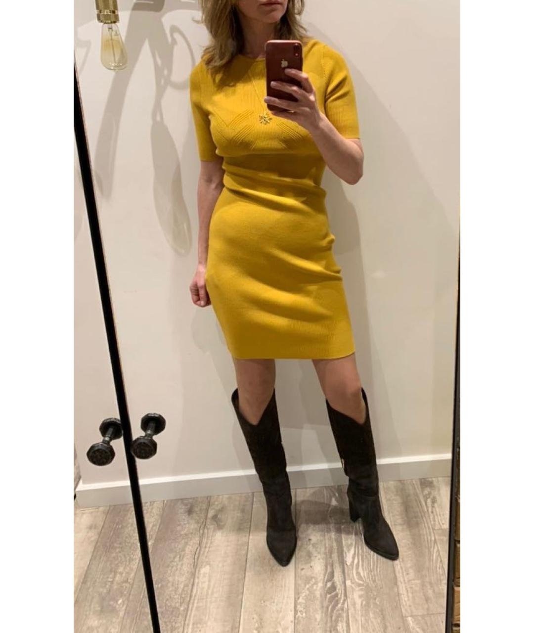 ELISABETTA FRANCHI Горчичное вискозное коктейльное платье, фото 5