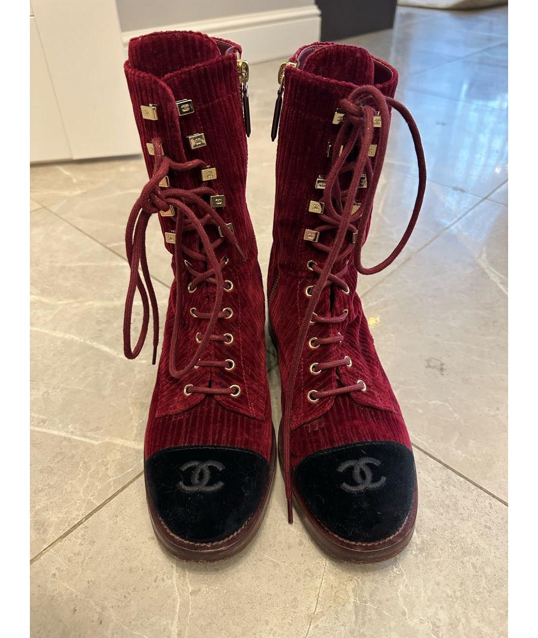 CHANEL Бордовые бархатные ботинки, фото 2