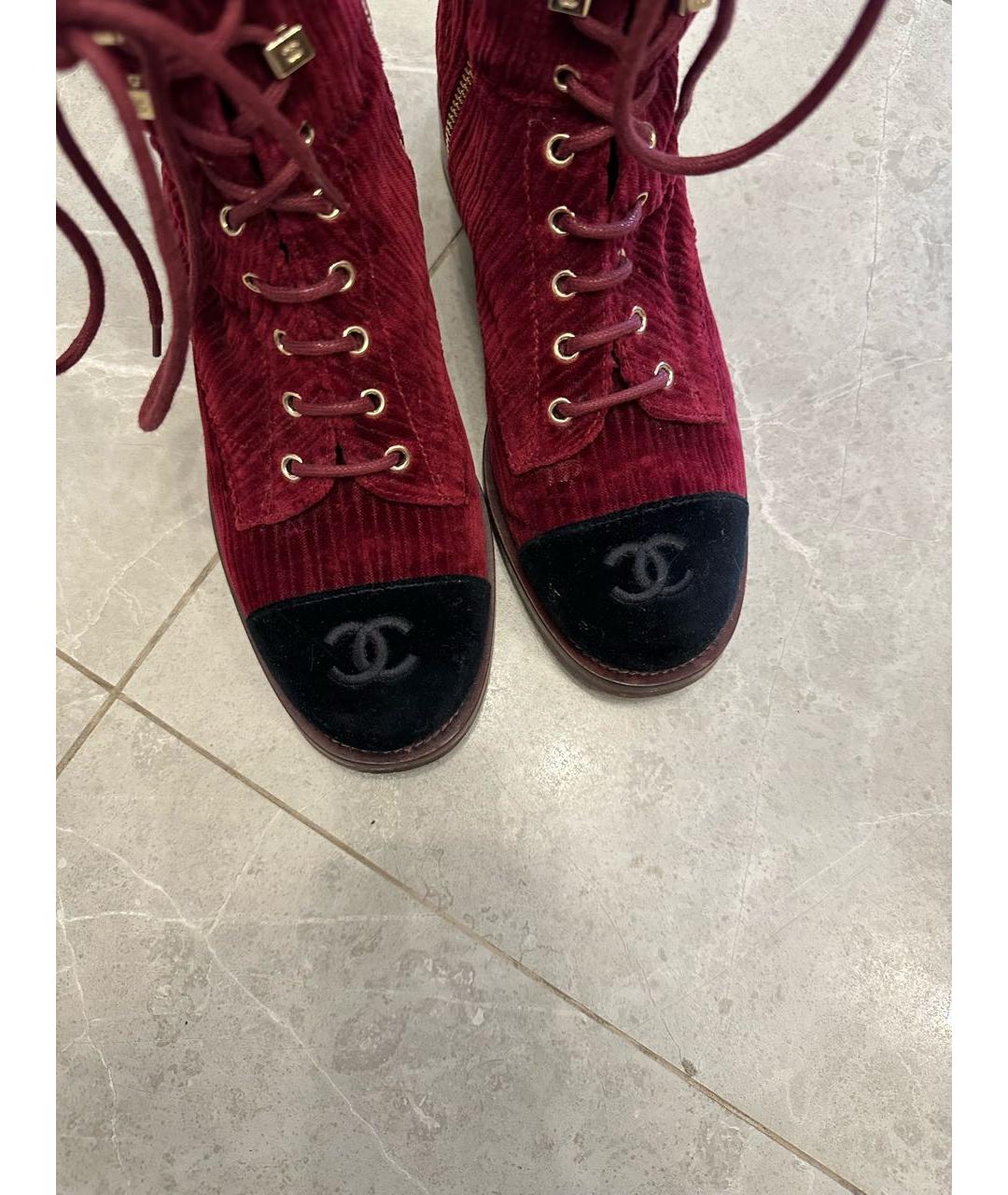 CHANEL Бордовые бархатные ботинки, фото 3